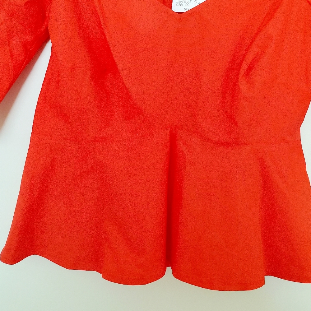 Club Monaco red peplum off shoulder blouse - Picture 3 of 7